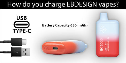 How do you charge EB Design vapes?