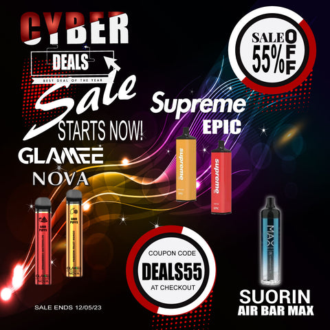 Black Friday Cyber Monday Deals save 55% OFF on Select Vapes Limited time Coupon code DEALS55