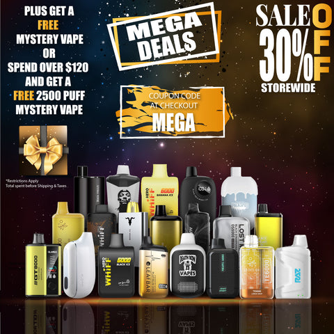 MEGA DEALS SALE ON ALL DISPOSABLE VAPES THRU MAY 2024